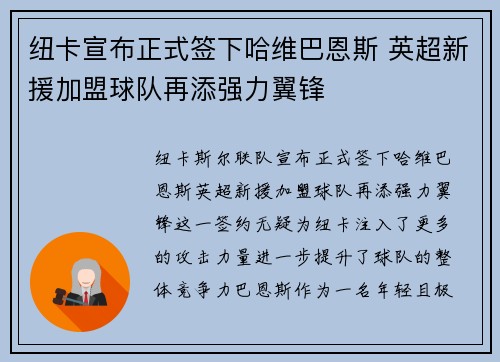 纽卡宣布正式签下哈维巴恩斯 英超新援加盟球队再添强力翼锋 纽卡宣布正式签下哈维巴恩斯 英超新援加盟球队再添强力翼锋